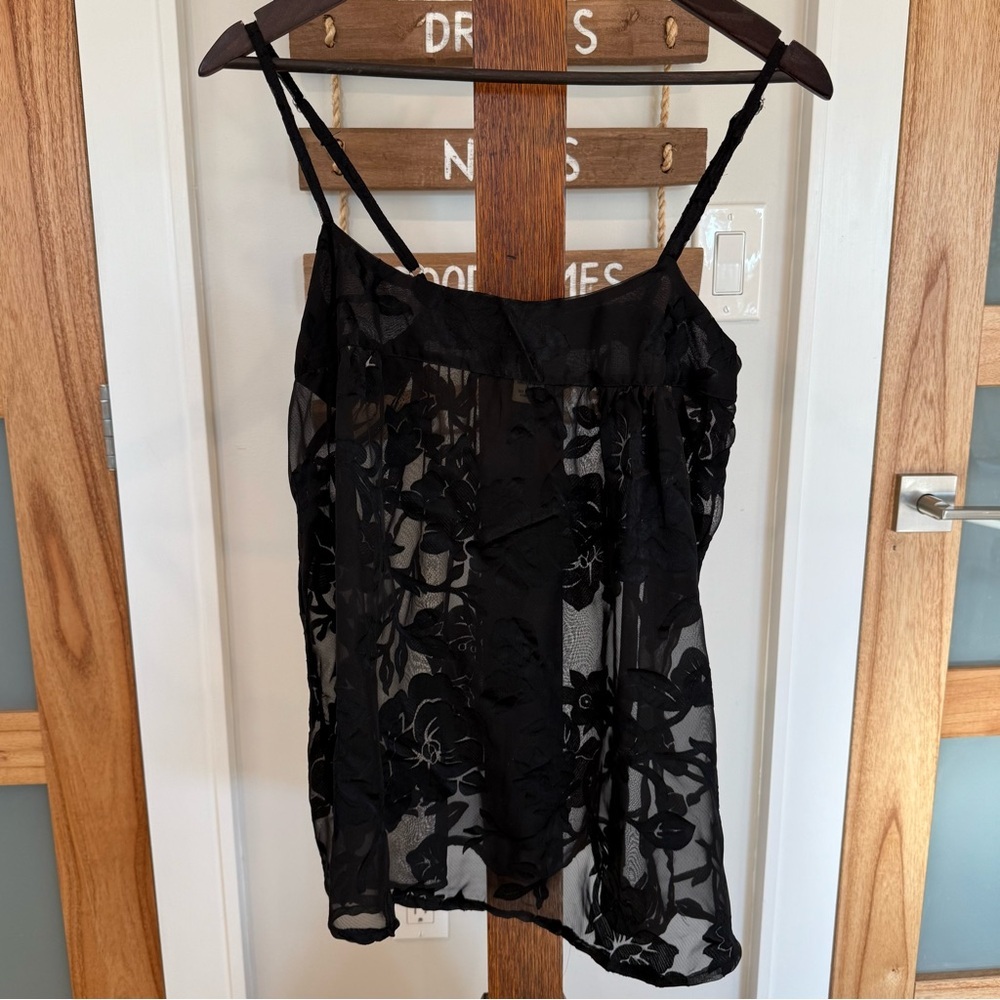 MKM Designs Women’s Black Lace Camisole Tank Top Adjustable Straps Large EUC